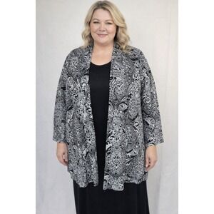 Maggie Barnes Plus Size 3X Black White Paisley Open Front Jacket Church Work‎